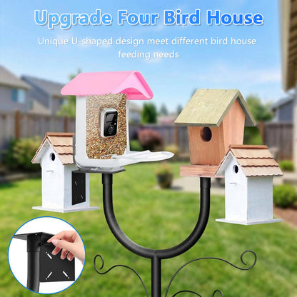 Teblint 108" Bird Feeding Station, Heavy Duty Bird Feeder Pole Bird House Stand Mount Kit w/ Squirrel Proof Baffle Upgraded U-Shape Platform 4 Shepherd Hooks Adjustable Feeder Stand for Outdoor