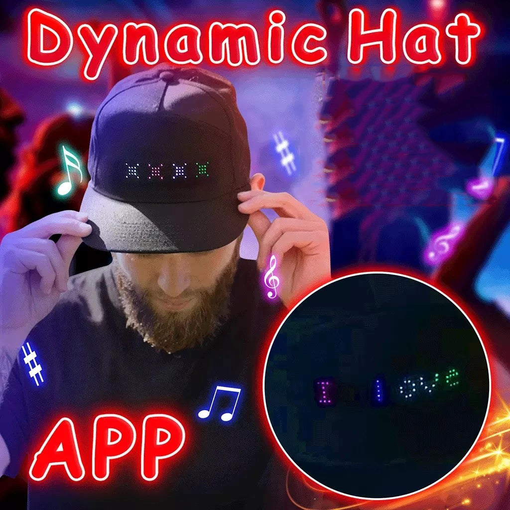 WHATOOK LED Display Cap Programmable Bluetooth App Controll Support Ios Phone System Glow DIY Edit Text Hat Baseball Cap for Outdoor Concert Carnival