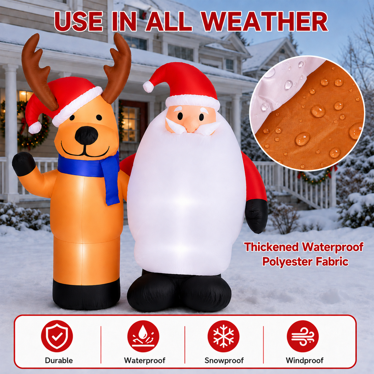 5Ft Christmas Inflatable Decorations, Blowup Santa and Reindeer, Lighted Xmas Inflatable for Yard Front Door Indoor & Outdoor Decor