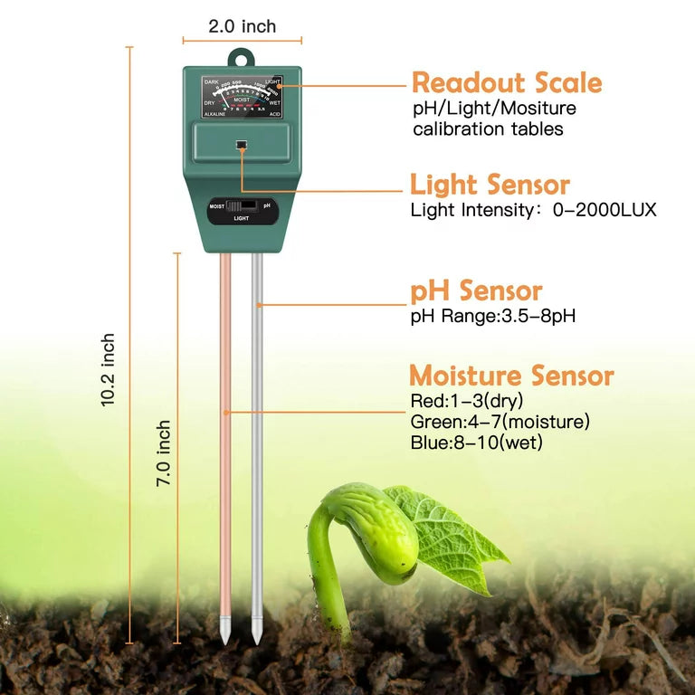 Sevenlady Soil Moisture Tester, 3 in 1 Soil Moisture/PH/Light Meter, Soil Test Kit for Indoor Outdoor Plants, Flowers, Vegetable Gardens and Lawns