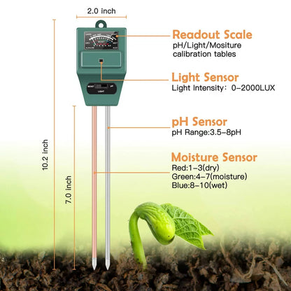 Sevenlady Soil Moisture Tester, 3 in 1 Soil Moisture/PH/Light Meter, Soil Test Kit for Indoor Outdoor Plants, Flowers, Vegetable Gardens and Lawns