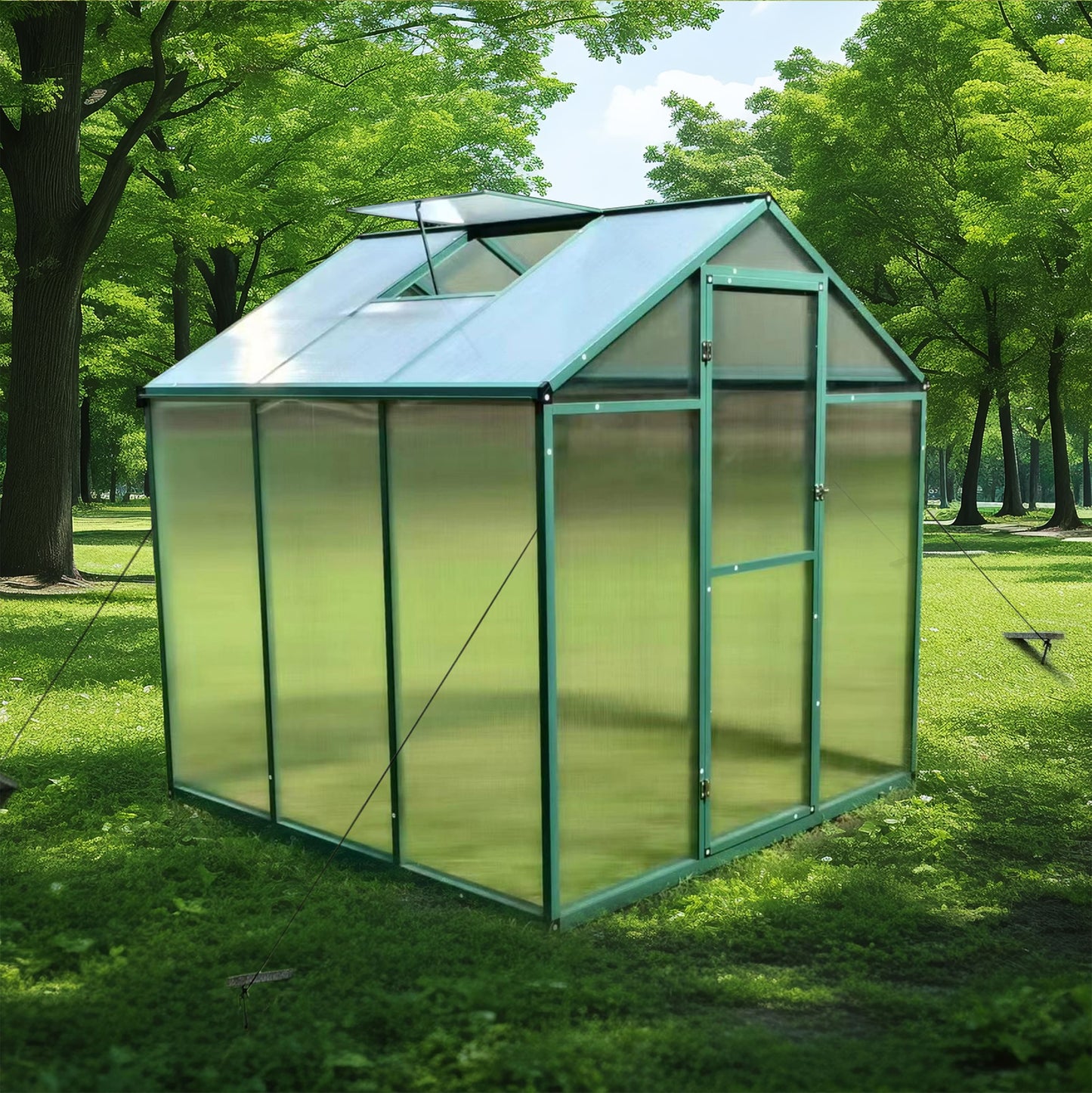 WHATOOK Gain height windproofaluminum greenhouse 6x6 FT Polycarbonate Greenhouse Raised Base and Anchor Aluminum Heavy Duty Walk-in Greenhouses for Outdoor Backyard in All Season