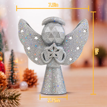 Christmas Tree Toppers Lighted, Christmas Angel Tree Topper with Built-in LED Rotating Lights, 3D Glitter Projection for Xmas Party Holiday Decorations