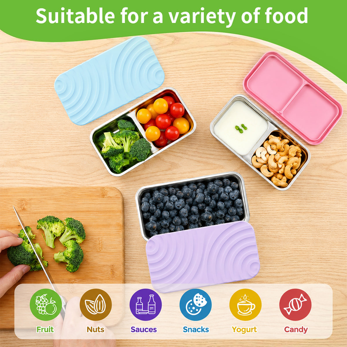 Merryhome 3 Pack Stainless Steel Snack Containers,Stackable & Leak-Proof Metal Food Containers with Lid,Salad Dressing Container for Fridge Fruit Container Airtight Crisper Box,Dishwasher Safe