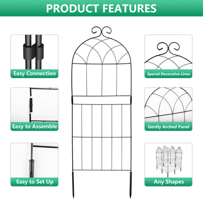 Decorative Garden Fence 10 Pack,Garden Trellis for Climbing Plants, 38.3in H x 12in W Metal Panel, Outdoor Wrought Iron Trellis for Vines, Flowers, Vegetable Garden Support