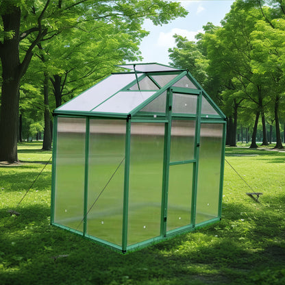 WHATOOK Gain height windproofaluminum greenhouse 6x4 FT Polycarbonate Greenhouse Raised Base and Anchor Aluminum Heavy Duty Walk-in Greenhouses for Outdoor Backyard in All Season