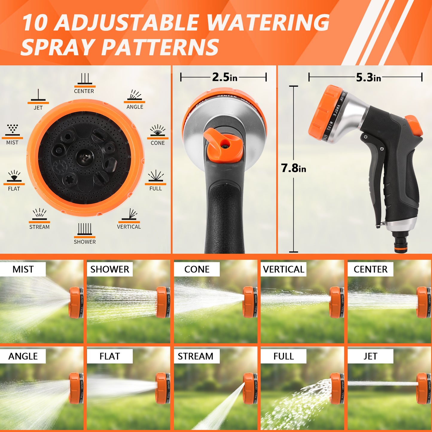 Teblint Garden Hose Nozzles 2 Pack, Heavy-Duty Water Hose Nozzle with Flow Control, Adjustable Garden Sprayer with 10 Spray Patterns for Garden Watering, Car Washing, Window Cleaning, Pets Bathing
