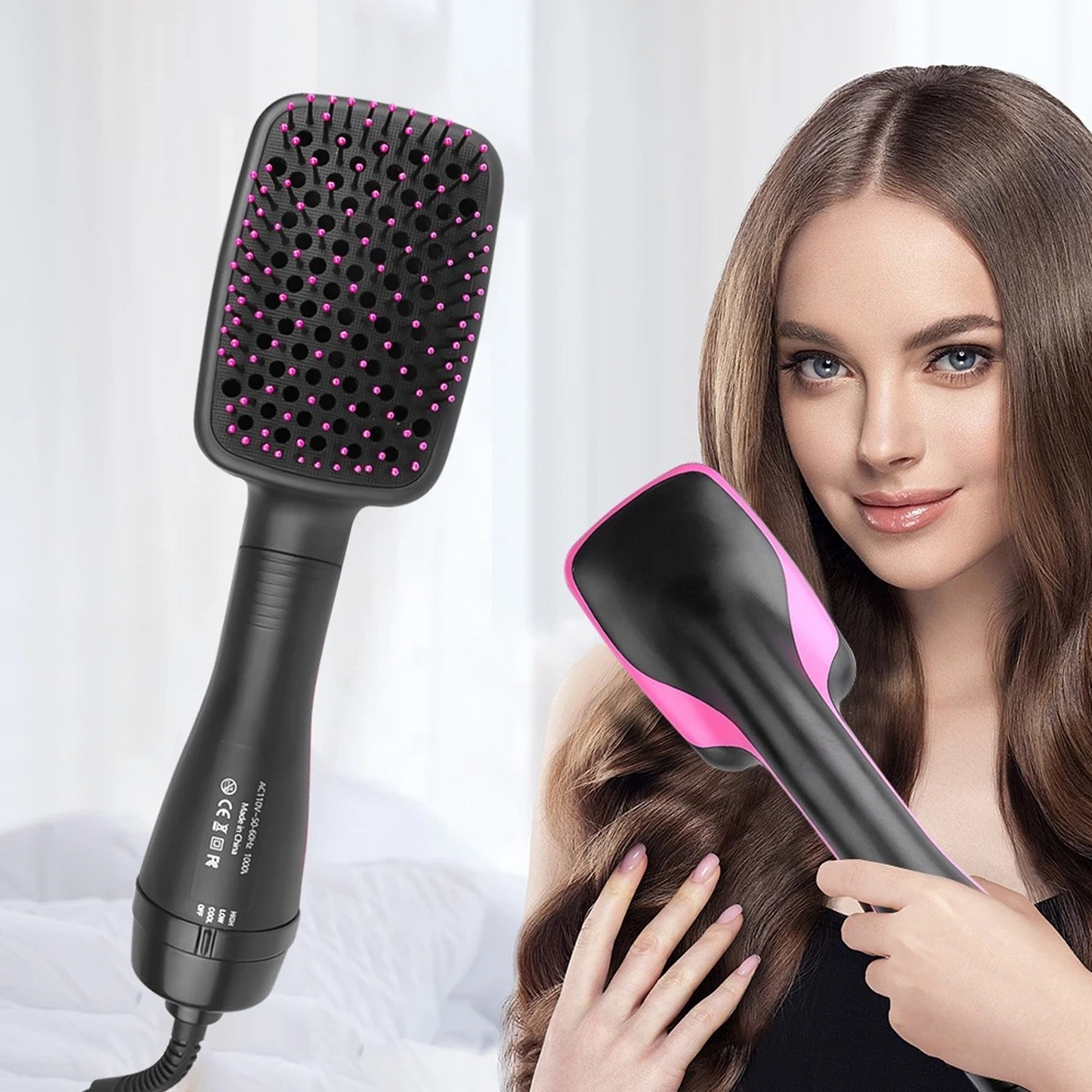 Hair Dryer and Straightener,Hair Dryer Brush,One-Step Hair Dryer and Styler,3 Speed Temperature Control - Straightener Brush for Salon-Quality Smooth,Straight Hair,More Shine and Less Frizz,Black