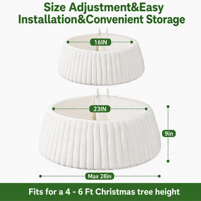 PUCACHI Christmas Tree Collar,Rustic White Luxury Plush Faux Fur AdjustableTree Ring with Stripe Textured Pattern,23-28in Boho Tree Collar Fits for a 4 - 6 Ft Christmas Tree Decor