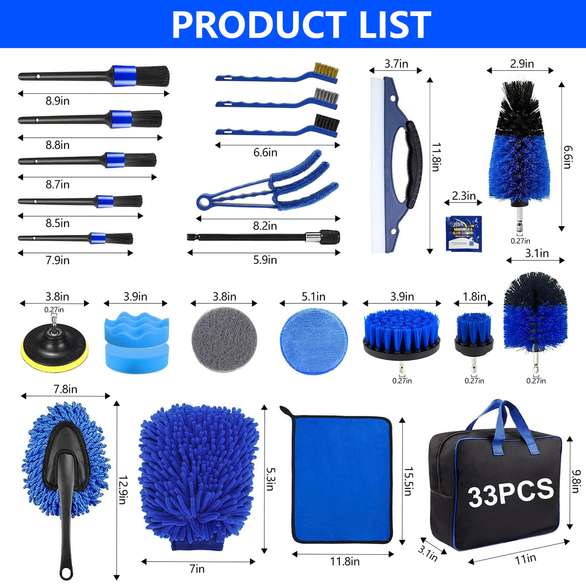 Merryhome 33Pcs Car Detailing Kit,Car Detailing Brush Set,Car Windshield Cleaning Tool,Professional Car Care kit - Car Wash Brush kit for Interior,Exterior,Wheels