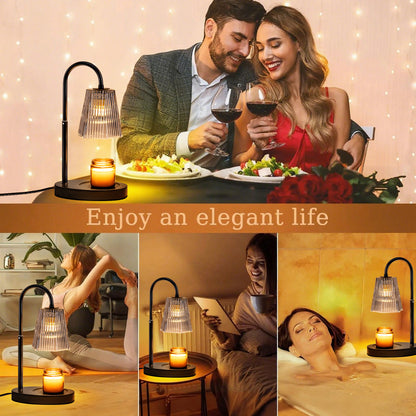 Candle Warmer Lamp with Timer,Dimmable & Adjustable Height Wax Melts Warmer,Top Down Melting for All Jar Candles,Black (Includes 2 Halogen Bulbs)