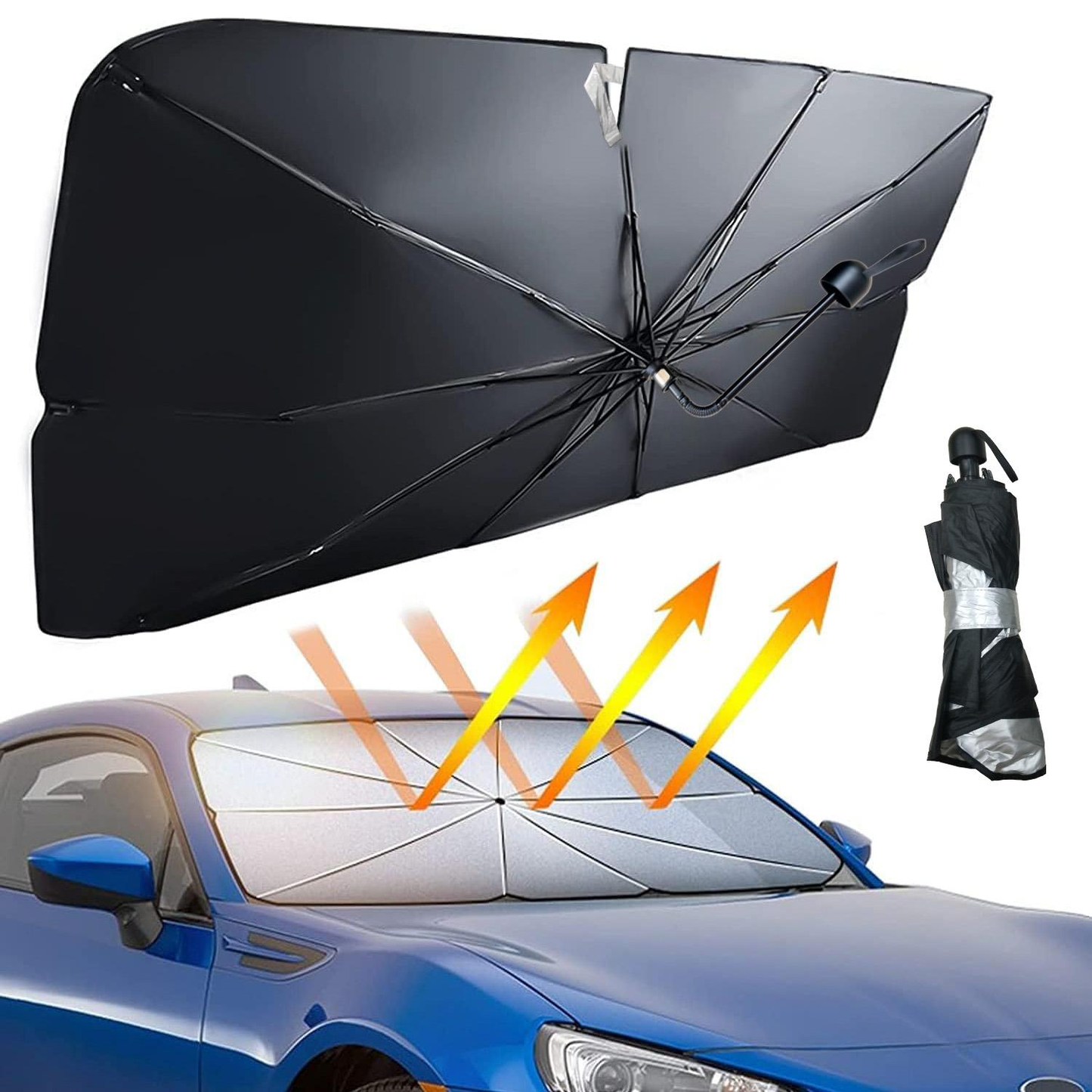 Windshield Sun Shade for Car, Car Window Shade, Foldable Car Sun Shade for Windshield, Car Umbrella Sunshade Cover with Fiberglass Skeleton, Heat and UV Protection, Car Accessories(57"x34")