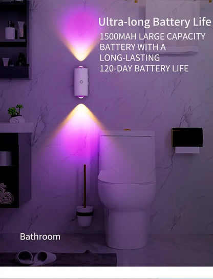 PUCACHI 2-Pack Rechargeable LED Night Light with Motion Sensor, RGB Color Changing & Dimmable Ambient Wall Light for Bedroom, Living Room, Hallway (7 Colors, Wireless, USB-C)
