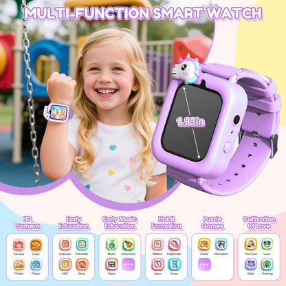 Henotian 1.83" Kids Smart Watch for Girls HD Touch Screen with 39 Educational Games, Camera, Pedometer, Alarm Clock, ABC Learning, Music Player, Birthday Gift for Boys Girls Ages 5-12