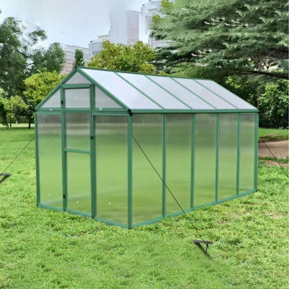 WHATOOK Gain height windproofaluminum greenhouse 6x10 FT Polycarbonate Greenhouse Raised Base and Anchor Aluminum Heavy Duty Walk-in Greenhouses for Outdoor Backyard in All Season