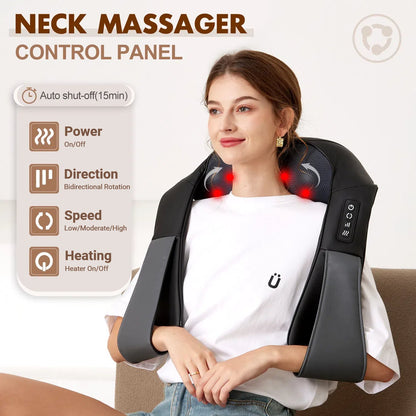 Teblint Shiatsu Neck Massager, Neck and Shoulder Massager with Heat, 3D Kneading Massage Pillow for Neck/ Back/ Shoulder Muscle Pain Relief, Home/Office/Car Use, Gifts for Men Women