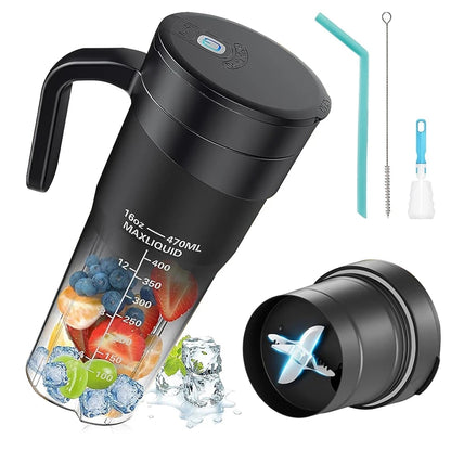 Portable Blender, 16 Oz Personal Size Blender USB Rechargeable for Shakes and Smoothies Portable Juicer, Mini Blender with 6 Blades for Sports/Travel/Home/Gym/Office, Black