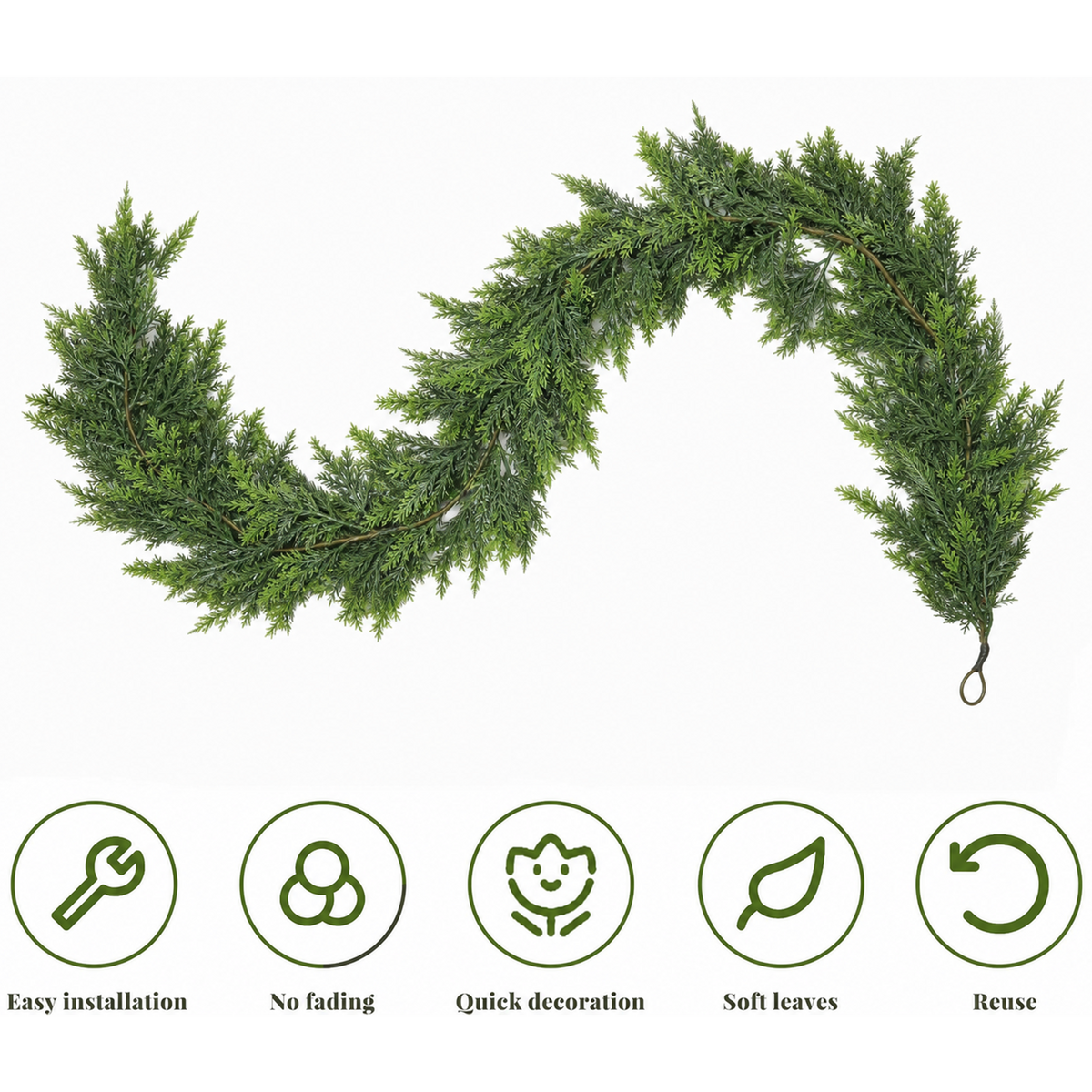 PUCACHI 6 Ft Christmas Garland,Real Touch Christmas Cedar Garland,Faux Lush Cedar Pine Garland,Artificial Greenery Garland for Table,Mantle, Fireplace,Window,Indoor,Outdoor Christmas Decorations