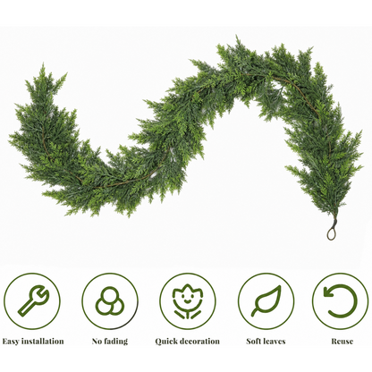 PUCACHI 6 Ft Christmas Garland,Real Touch Christmas Cedar Garland,Faux Lush Cedar Pine Garland,Artificial Greenery Garland for Table,Mantle, Fireplace,Window,Indoor,Outdoor Christmas Decorations