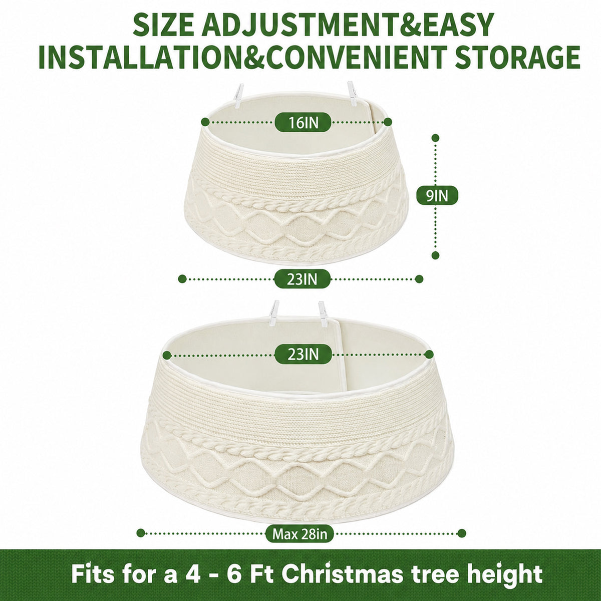 PUCACHI 24in Christmas Tree Collar,Knit White Rustic Farmhous Christmas Tree Ring,Adjustable Christmas Tree Base Cover for 6-7.5 Ft Artificial Trees