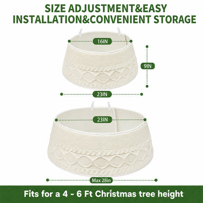 PUCACHI 24in Christmas Tree Collar,Knit White Rustic Farmhous Christmas Tree Ring,Adjustable Christmas Tree Base Cover for 6-7.5 Ft Artificial Trees