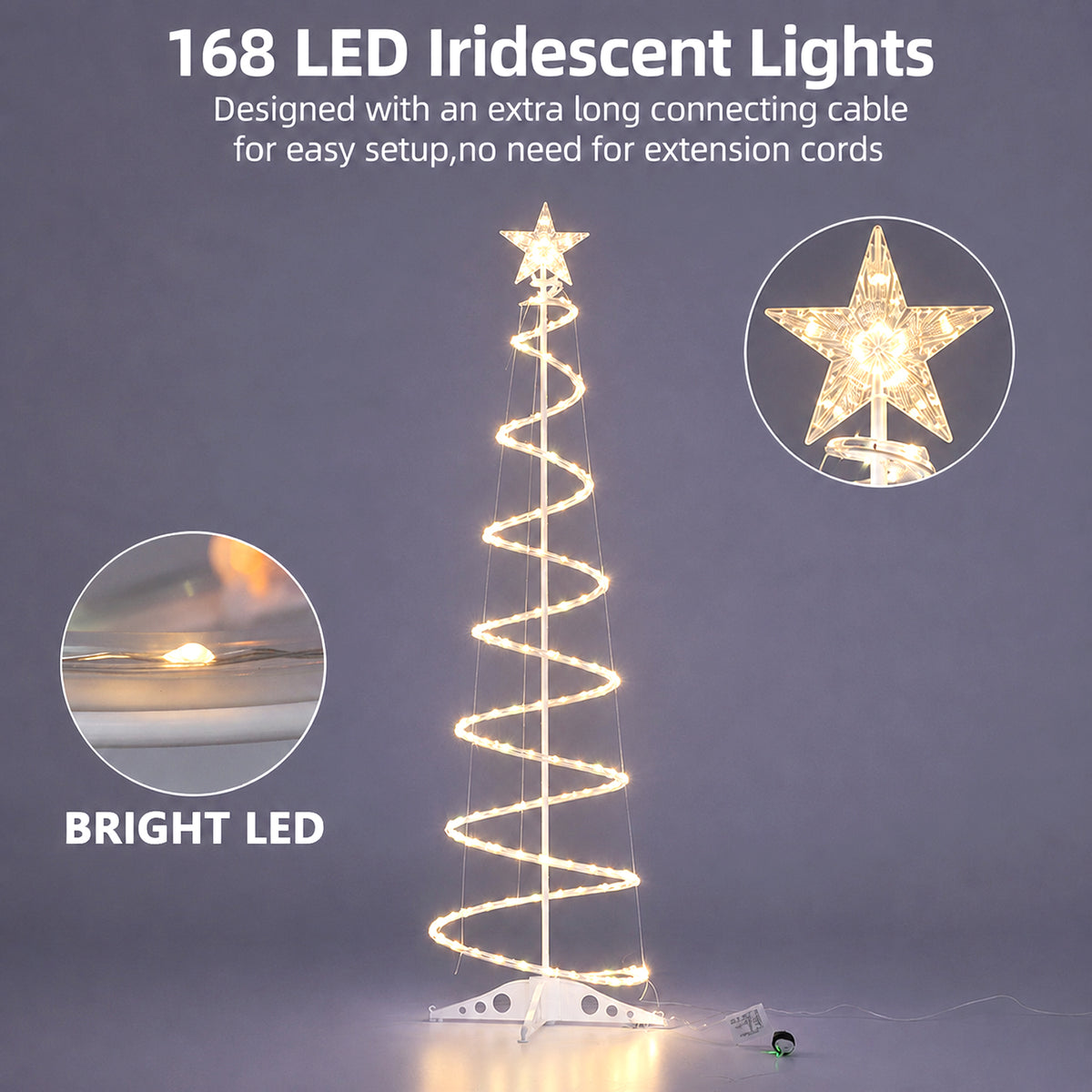 PUCACHI 6Ft Spiral Christmas Tree Light,168LEDs Outdoor Christmas Tree with Star Topper & Stakes,Timer & Dimmable,Christmas Decorations for Porch Patio Garden Holiday(Warm White)