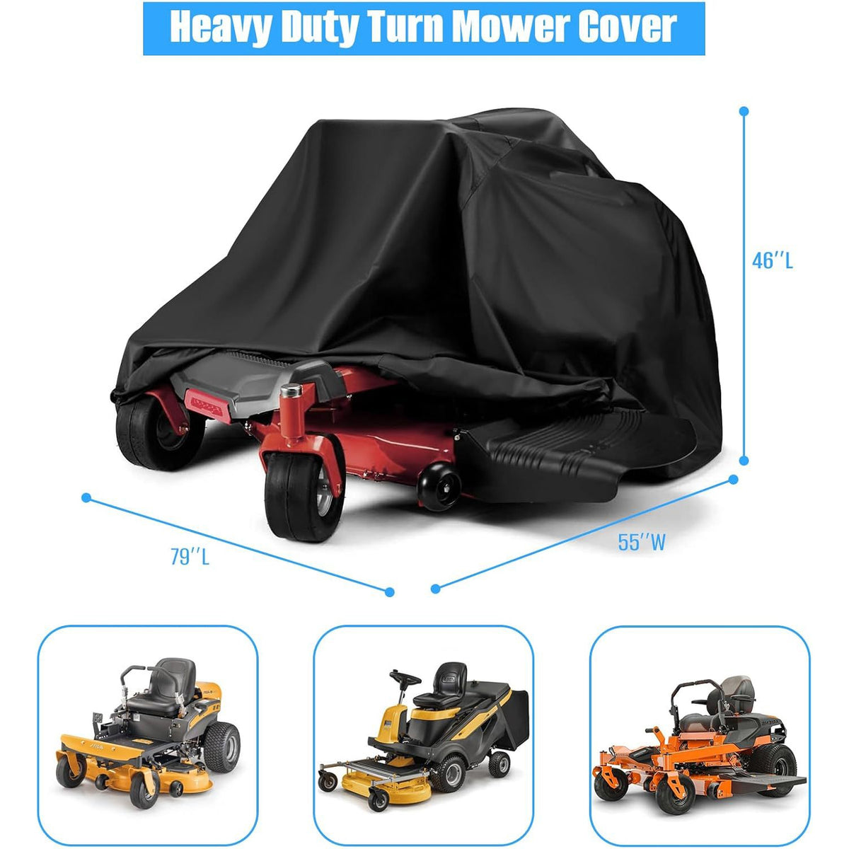 Merryhome Waterproof Turn Mower Cover,600D Riding Lawn Mower Cover,Heavy Duty Tractor Covers with Drawstring & Storage Bag - Universal Fits Decks up to 55",Mildew Resistant UV Protection