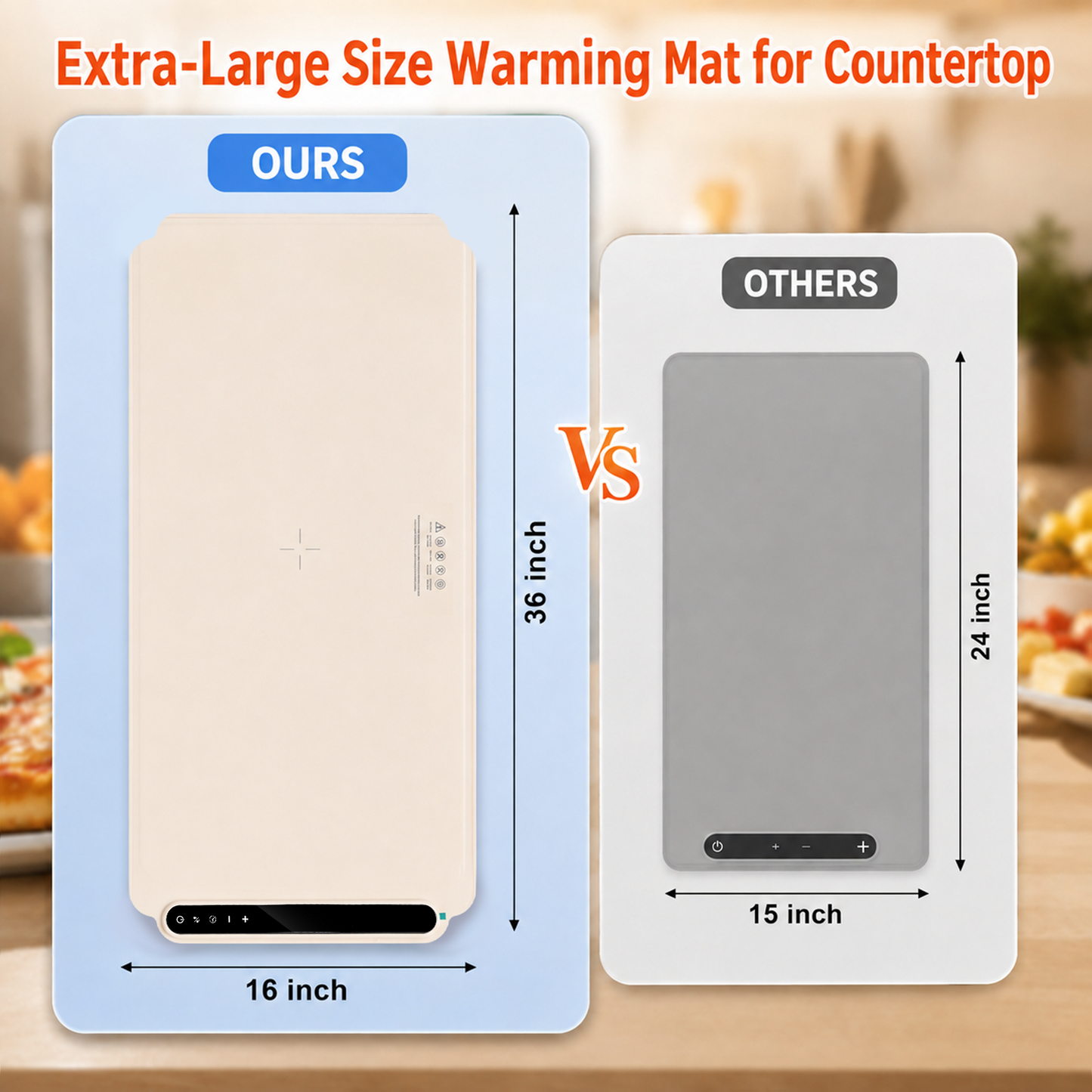 Merryhome 36x16in Food Warming Mat for Countertop,Extra Large Electric Food Warming Tray for Parties Buffet,7 Temp Levels & 6 Hour Timer, Auto Shut-Off,Full-Surface Heating Pad for All Gathering,Beige