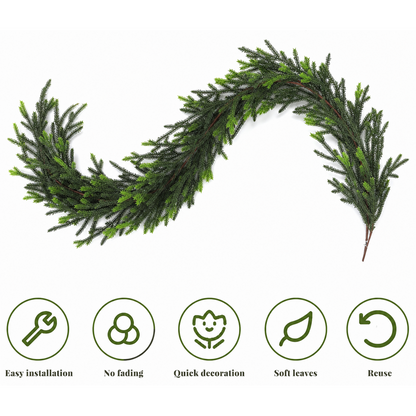 PUCACHI 9 Ft Christmas Garland,Artificial Norfolk Pine Garlands,Real Touch Winter Pine Garland,Artificial Greenery Garland for Table,Mantle,Indoor,Outdoor Christmas Decorations（Green,1Pcs）