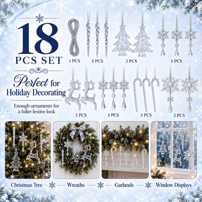 Christmas Decoration Crystal Ornaments, 18Pcs Acrylic Hanging Ornaments, Snowflake Icicle Drop Shaped Decorations for Christmas Tree, Winter Holiday Party