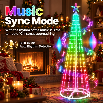 PUCACHI Outdoor Christmas Tree Lights 8Ft, 8 Modes Timer Remote RGB Christmas Tree Lights with Star Topper for Xmas Yard Porch Patio Holiday Decor