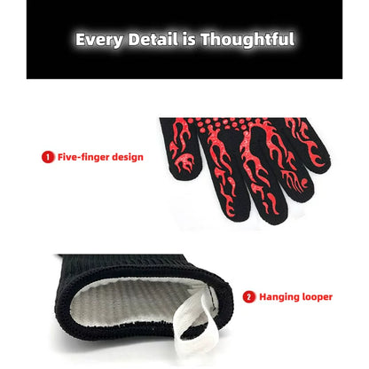 Seven Lady BBQ Gloves, 1472℉ Heat Resistant Grill Gloves, Non-Slip Silicone Oven Mitts, Kitchen Safe Cooking Gloves for Baking, Barbecue, Grilling, Frying