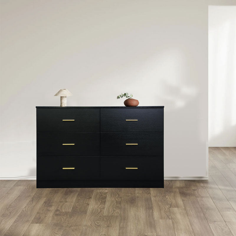 WHATOOK Modern Black 6-Drawer Dresser For Bedroom - Ample Storage Wide Chest Of Drawers, Sturdy & Safe Natural Engineered Wood Furniture Primary Living Space Cabinets