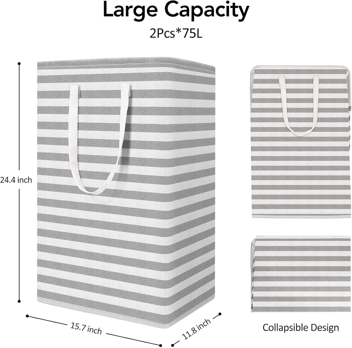 PUCACHI 2 Pack 75L Laundry Hamper Collapsible-Large Laundry Baskets,Freestanding Waterproof Clothes Hamper with Easy Carry Handles in Laundry Room Bedroom Bathroom College Dorm for Adults,Gradient Grey