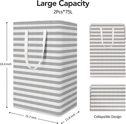 PUCACHI 2 Pack 75L Laundry Hamper Collapsible-Large Laundry Baskets,Freestanding Waterproof Clothes Hamper with Easy Carry Handles in Laundry Room Bedroom Bathroom College Dorm for Adults,Gradient Grey