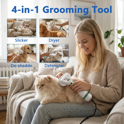 Merryhome 4-in-1 Pet Hair Dryer with Slicker Brush, 300W Dog Grooming Dryer, 3 Air Speeds, Quiet Low Noise with Overheat Protection for Dogs and Cats