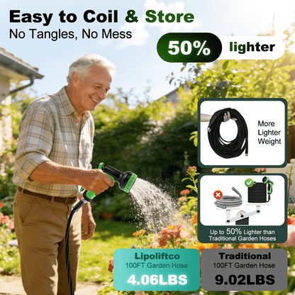Garden Hose 50FT Non-Expandable Lightweight Water Hose with 10-Function Spray Nozzle, Kink-Free Leak-Proof Hose for Yard Lawn Garden Car Wash
