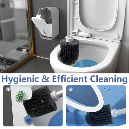 Toilet Brush with Holder – Wall Mounted Self-Closing Set with Long Handle & Silicone Bristles for Bathroom Cleaning