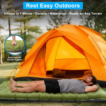 Sleeping Pad for Camping,6" Thick Inflatable Air Mattress with Built-in Foot Pump Pillow, Ultralight Self-Inflating Mat for Tent & Hiking