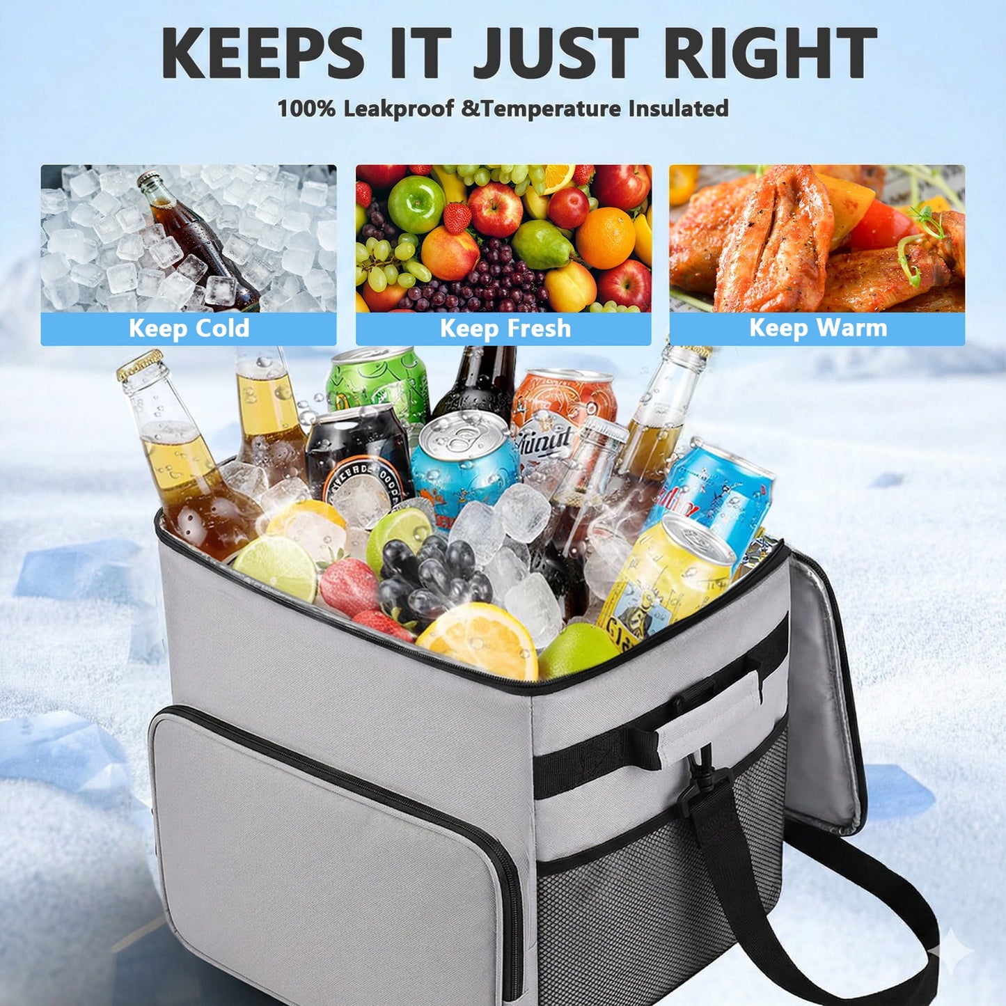 Merryhome Cooler with Wheels, 60-Can 40 Qt Rolling Cart Soft Cooler Bag, Foldable Leak-Proof Cold Retention Cooler for Camping, Beach, Grocery