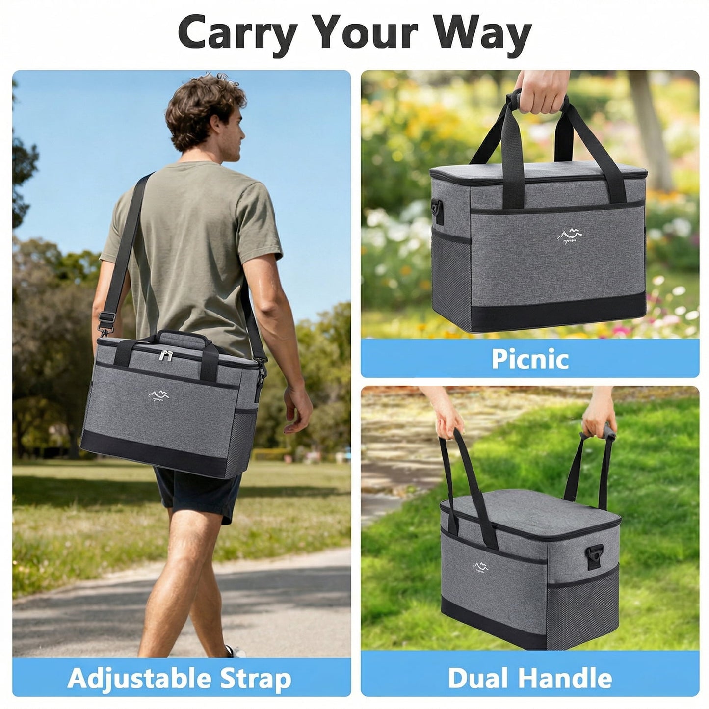 Merryhome 45 Can Soft Sided Cooler Bag, 29 Qt Insulated Leakproof Collapsible Cooler with Shoulder Strap for Beach, Camping, Picnic and Travel, Gray