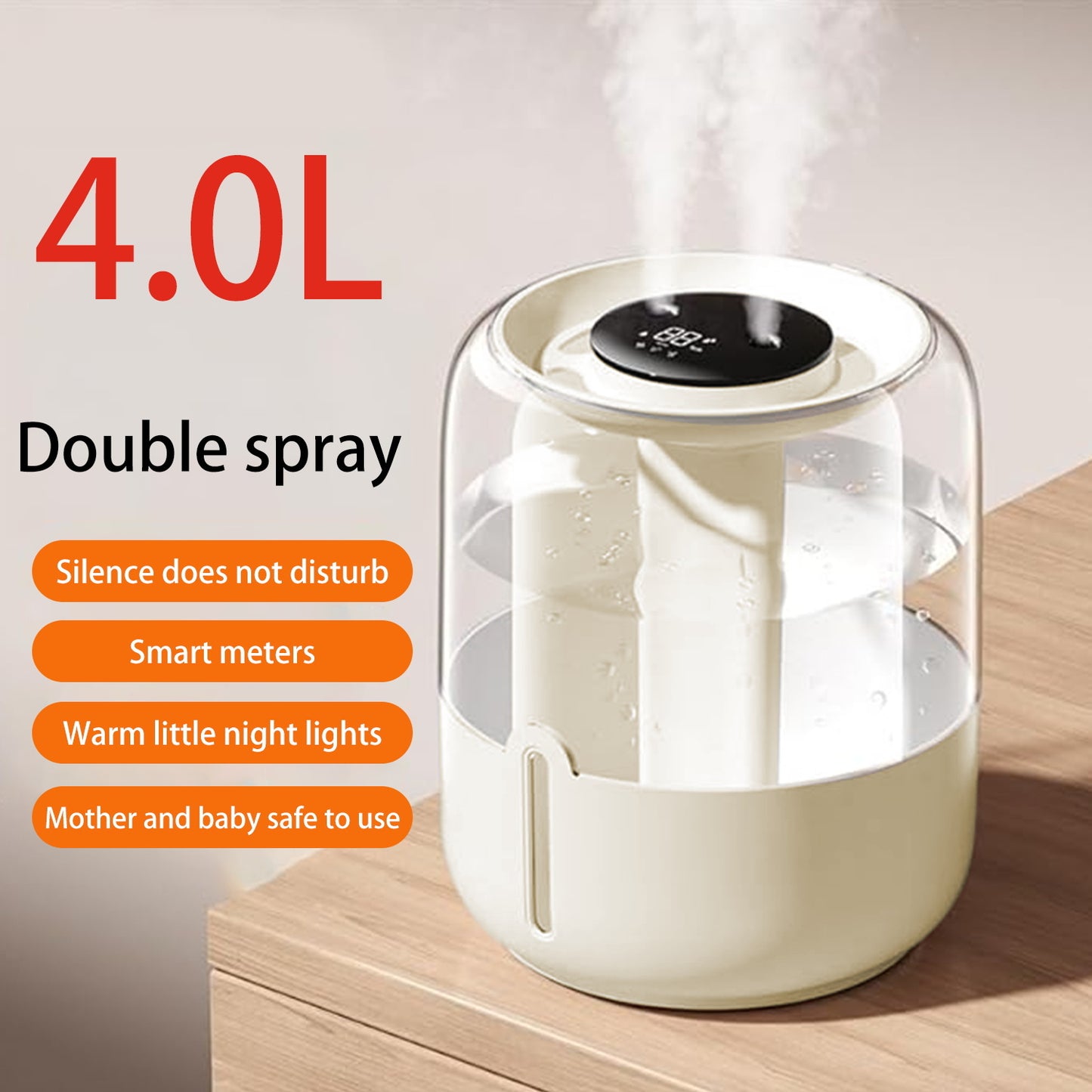 Cool Mist Humidifier,Humidifiers for Bedroom,4L Top Fill Smart Cool Mist Air Humidifiers with Nightlight,3-Speed Quiet & Large Vaporizers for Bedroom,Home,Large Room,Baby Nursery and Plants