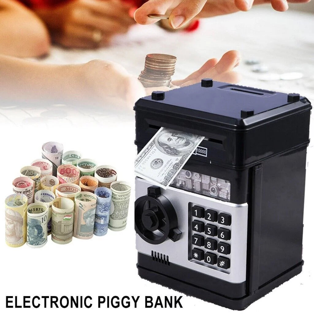 Electronic Piggy Bank , Mini ATM Password Money Bank Cash Coins Saving Box for Kids, Cartoon Safe Bank Box Perfect Toy Gifts for Boys Girls, Black