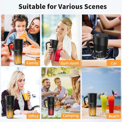 Portable Blender, 16 Oz Personal Size Blender USB Rechargeable for Shakes and Smoothies Portable Juicer, Mini Blender with 6 Blades for Sports/Travel/Home/Gym/Office, Black