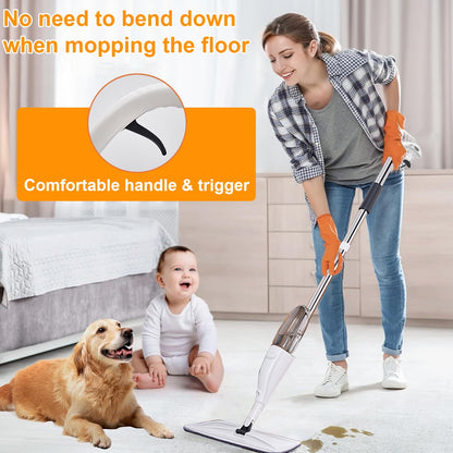 Spray Mop with 14 oz Refillable Bottle & 4 Washable Microfiber Pads – Lightweight Flat Floor Cleaner for Wood, Tile, Laminate (Gray, 1 Pack)