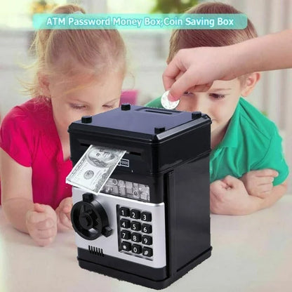 Electronic Piggy Bank , Mini ATM Password Money Bank Cash Coins Saving Box for Kids, Cartoon Safe Bank Box Perfect Toy Gifts for Boys Girls, Black