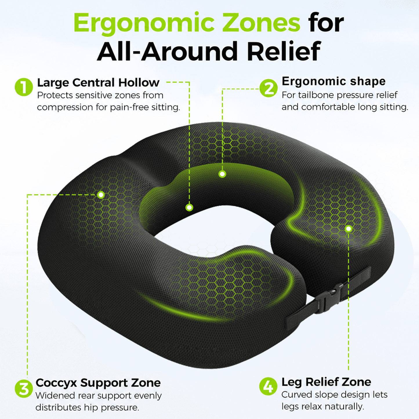 Merryhome Donut Pillow Seat Cushion for Tailbone Pain Relief and Hemorrhoid Relief, Memory Foam Donut Chair Cushion for Postpartum, Pregnancy, Sciatica and Coccyx Pain Relief, Black