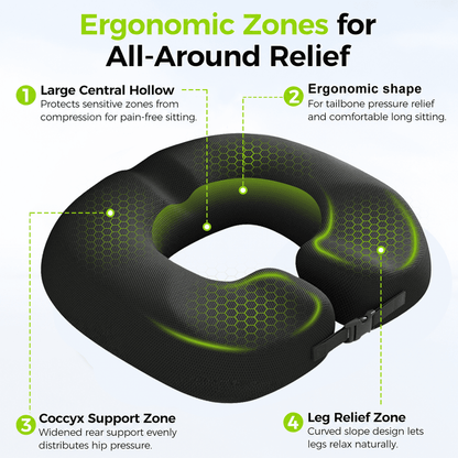 Merryhome Donut Pillow Seat Cushion for Tailbone Pain Relief and Hemorrhoid Relief, Memory Foam Donut Chair Cushion for Postpartum, Pregnancy, Sciatica and Coccyx Pain Relief, Black