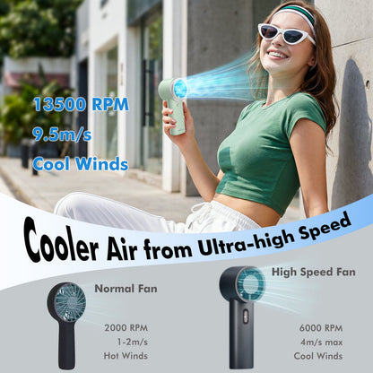 Portable Handheld Fan, 4000mAh USB Rechargeable Mini Fan with 5 Speeds, Powerful Personal Cooling Fan, Small Pocket Fan for Travel, Office, Outdoor, Green