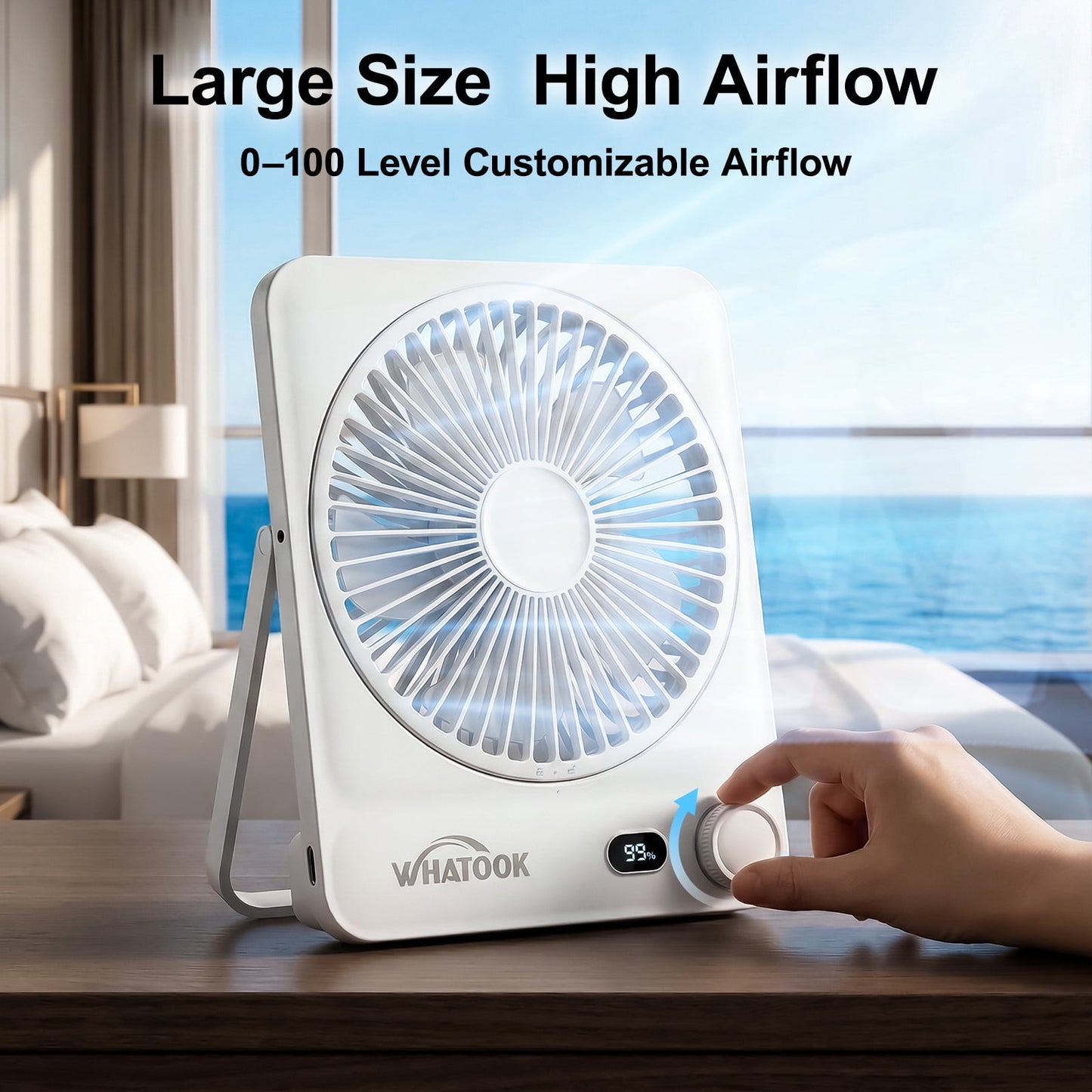 Large Desk Fan, 10000mAh Battery 40H Runtime Silent Rechargeable Fans, Quiet Personal Portable Cooler for Camping Bedroom Office Small Desktop fan